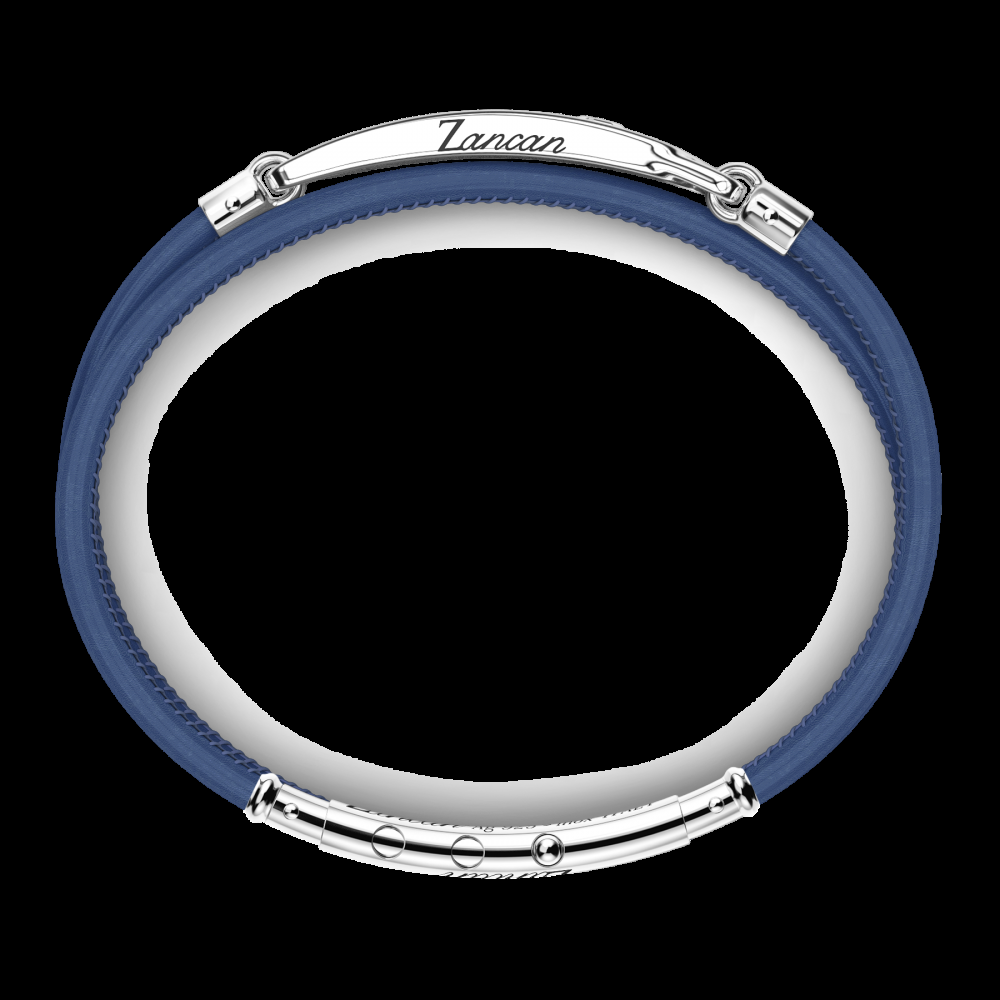 Zancan Bracciale Zancan in pelle naturale con targa in argento e pietre nere Economico