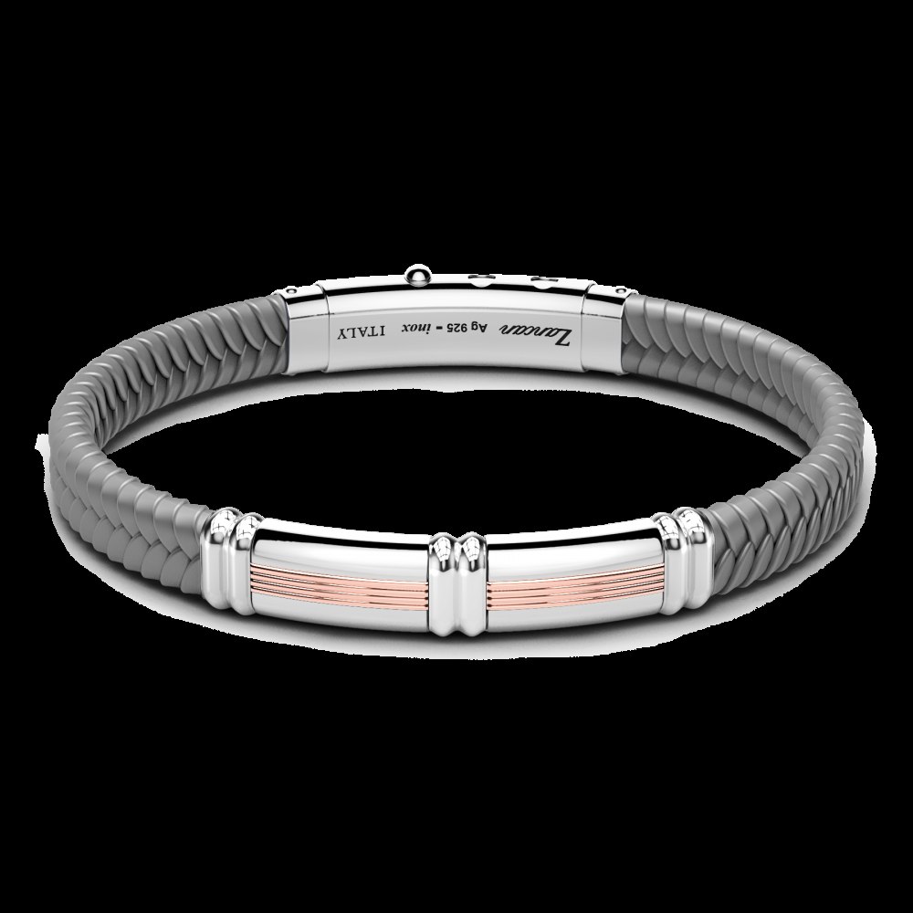 Zancan Bracciale Zancan in silicone nero con targa in argento e dettagli in oro rosa