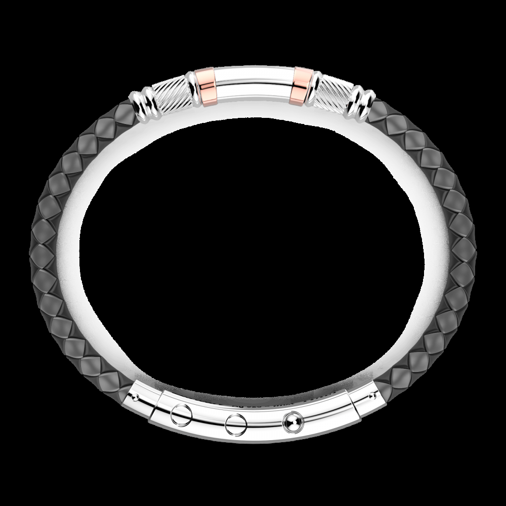 Zancan Bracciale Zancan in silicone nero con targa in argento e dettagli in oro rosa Promozione