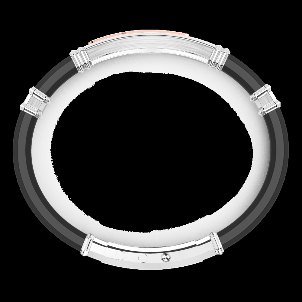 Zancan Bracciale Zancan in silicone nero con targa in argento e dettagli in oro rosa e pietre nere Promozione Limitata