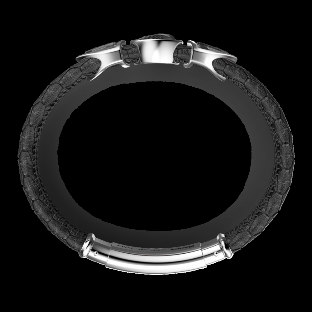 Zancan Bracciale Zancan in pelle con teschio incoronato in argento e pietre rosse Presa