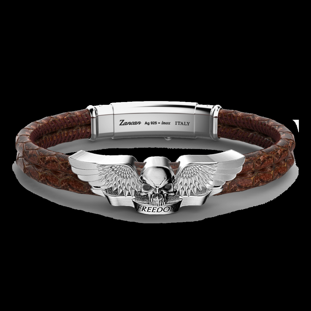 Zancan Bracciale Zancan in pelle e teschio alato in argento