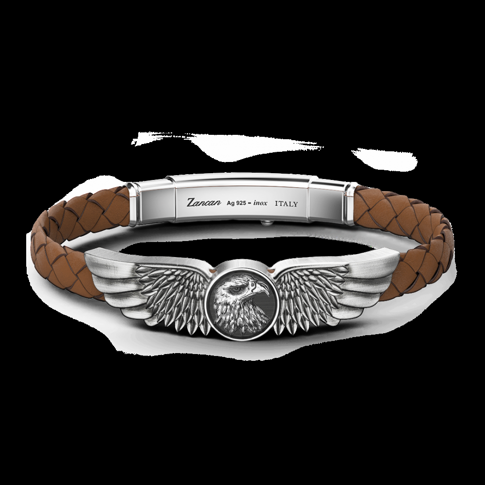 Zancan Bracciale Zancan in argento e pelle con aquila