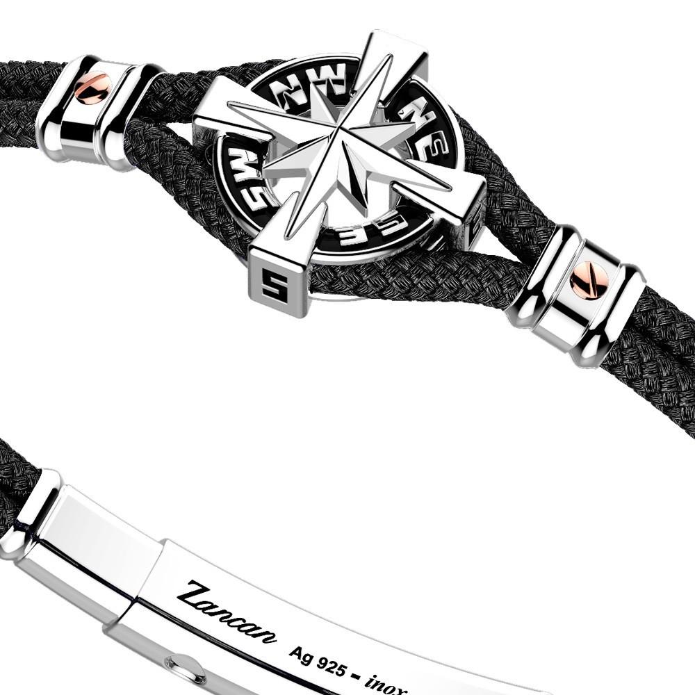 Zancan Bracciale Zancan in kevlar con rosa dei venti in argento Qualità