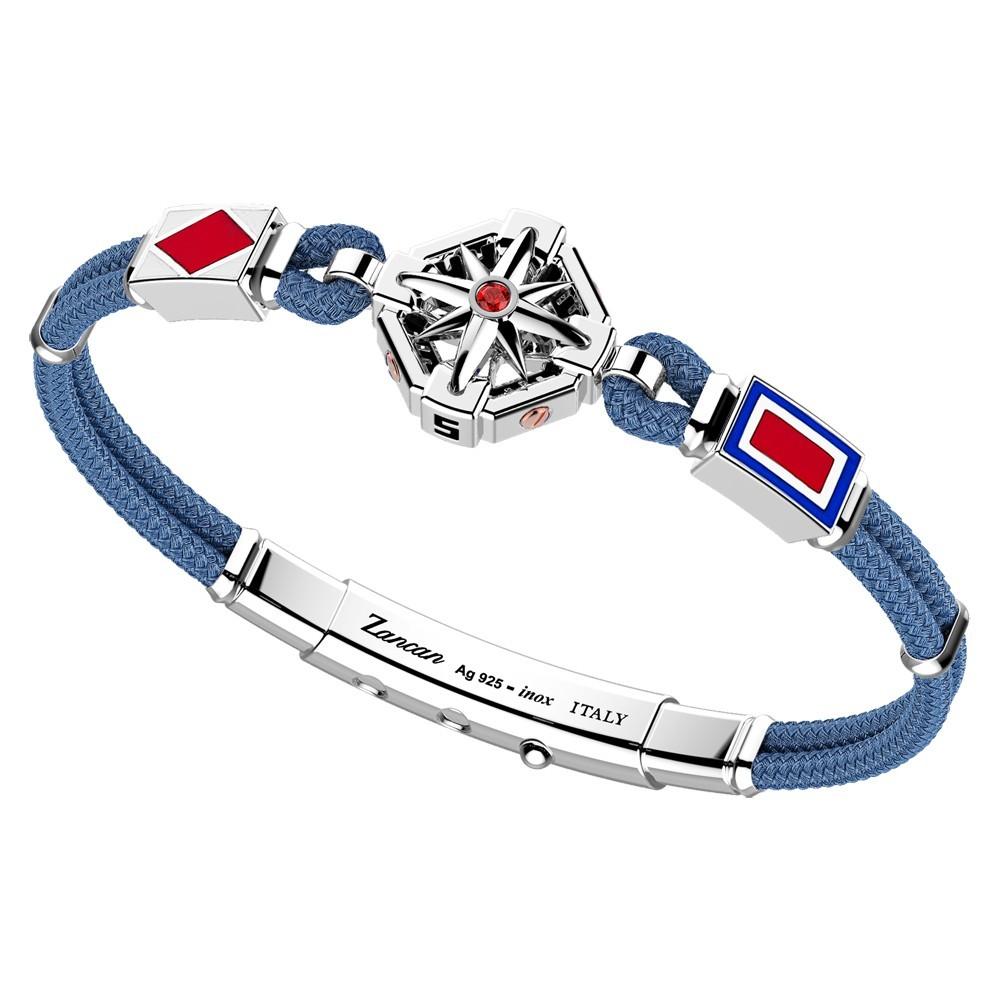 Zancan Bracciale Zancan in kevlar con rosa dei venti in argento e pietra rossa