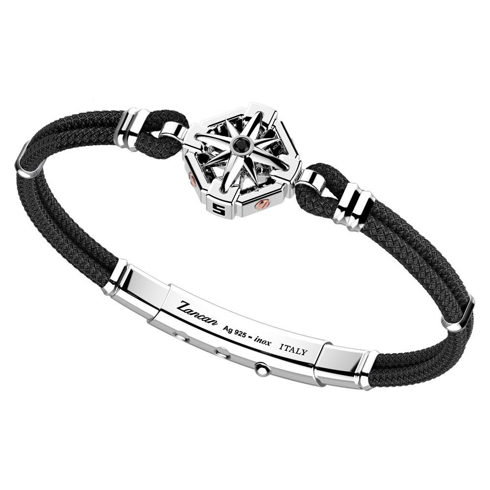 Zancan Bracciale Zancan in kevlar con rosa dei venti in argento e pietra nera