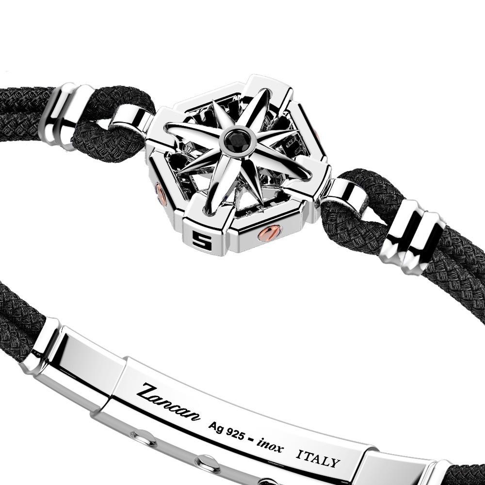 Zancan Bracciale Zancan in kevlar con rosa dei venti in argento e pietra nera I Più Venduti