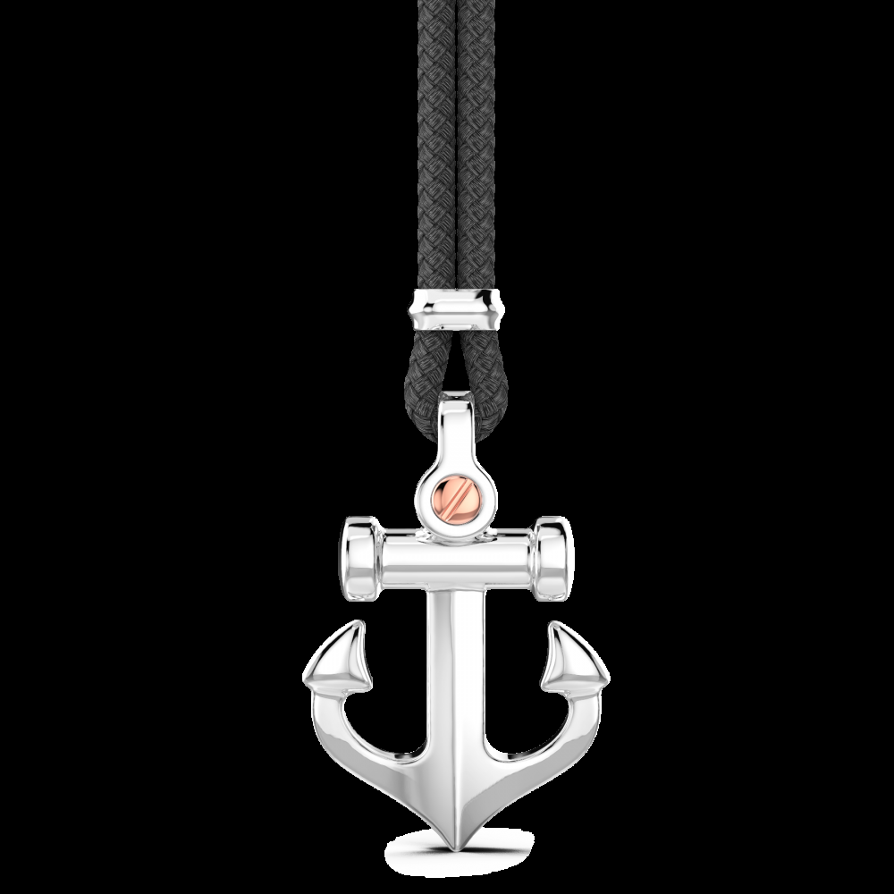 Zancan Collana Zancan in kevlar con pendente ad ancora in argento